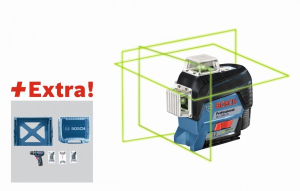 Bosch Lijnlaser GLL 3-80 CG in L-BOXX + accuschroevendraaier GSR 12V-15 + 39-delige accessoireset in i-BOXX + i-Rack - 06159940L3