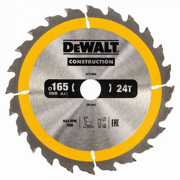 DeWALT Lama per seghe circolari portatili, 165/20 mm, 24 denti - DT1934-QZ