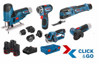 Bosch Professional Juego de herramientas de 5 piezas 12V: GSR (FC) + GOP + GHO + GWS + GST ​​+ GBA (2x 2,0 Ah + 1x 3,0 Ah) + GAL +...