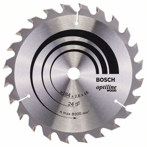 Bosch Professional Kreissägeblatt Optiline Wood für Handkreissägen, 184 x 16 x 2,6 mm, 24