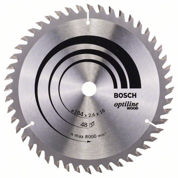 Bosch Professional Kreissägeblatt Optiline Wood für Handkreissägen, 184 x 16 x 2,6 mm, 48 - 2608641181