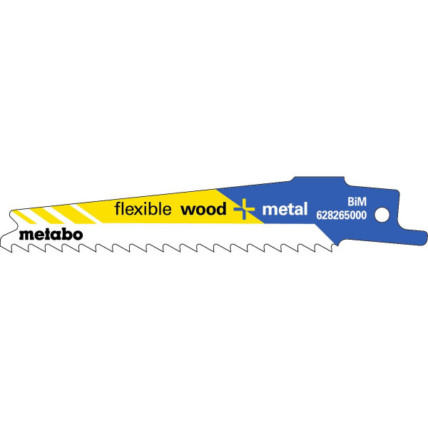 Metabo 5 lames de scie sabre « flexible wood + metal » 100 x 0,9 mm, BiM, 4 mm/ 6 TPI - 628265000