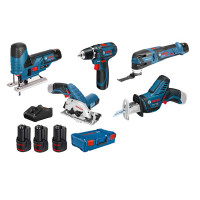 Bosch Professional 5 machine set 12V: GSR + GST + GOP + GKS + GSA + 3x GBA 3.0Ah + GAL + XL-BOXX - 0615A0017C