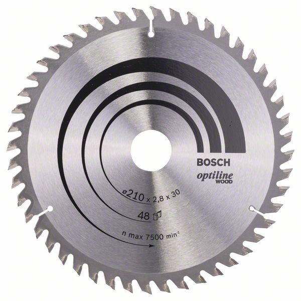 Bosch Professional Kreissägeblatt Optiline Wood für Handkreissägen, 210 x 30 x 2,8 mm, 48