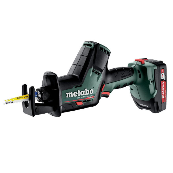 Metabo Akku-Säbelsäge SSE 18 LTX BL Compact, Kunststoffkoffer, 18V 2x2Ah Li-Ion + ASC 55 - 602366500