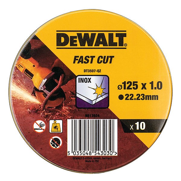DeWALT Dischi abrasivi per taglio inox 125 mm x 1.0 mm, 10 pezzi - DT3507-QZ