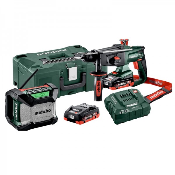 Metabo 18V Akku-Kombihammer Set KHA 18 LTX + Akku-Baustellenradio R 12-18 BT, 2x 4,0 LiHD, in Metaloc - 691077000