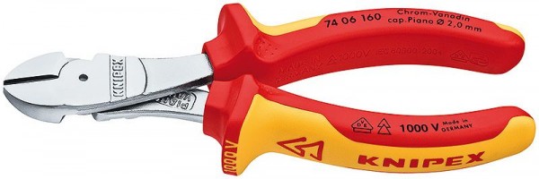 Knipex Kracht-zijsnijtang geïsoleerd met meer-componentengrepen, VDE-getest 160 mm - 74 06 160 SB