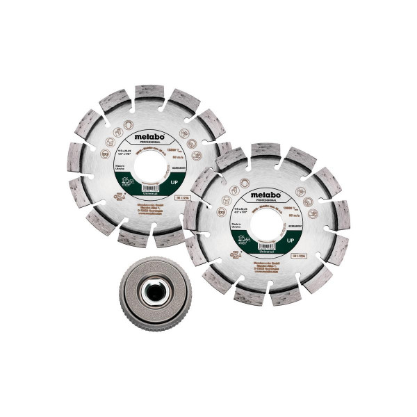 Metabo Set: 2xDiamanttrennscheibe 115x22,23mm, "UP"+ 1xQuickspannmutter M14 - 628581000