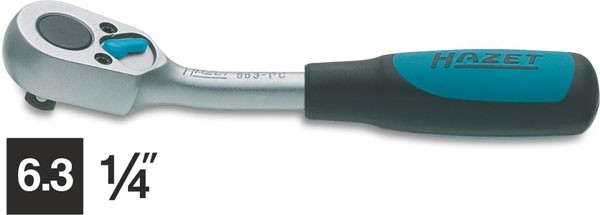 Hazet Umschaltknarre, gewinkelt - Vierkant massiv 6,3 mm (1/4 Zoll) - Gesamtlänge: 115 mm - 863PC