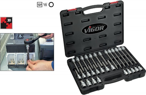 Vigor Inbus Dopsleutel-bitinzetset 30-delig 1/2" (12.5 mm) - V1919