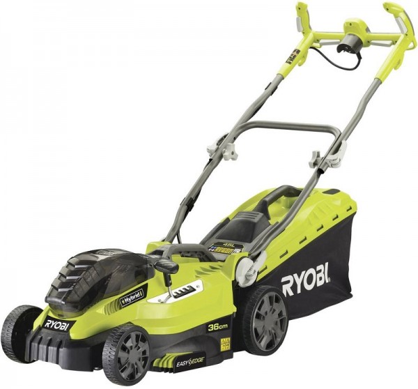 Ryobi 36 V (2x 18 V) Hybrid-Rasenmäher, 36 cm Schnittbreite, 2x 2,5 Ah Lithium+ RLM18C36H225F - 5133003704