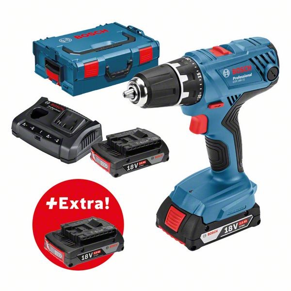 Bosch Professional Akku-Bohrschrauber GSR 18V-21 Professional + 3 × 2,0-Ah-Akkupack + L-BOXX - 0615990K6H