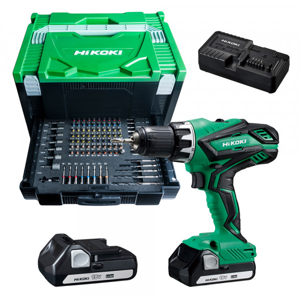 HiKOKI Perceuse-visseuse DS18DJL + 100pcs. accessoires set dans le HSC coffret avec tiroir - DS18DJLWKP2Z