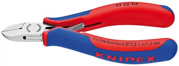 Knipex Elektronik-Seitenschneider spiegelpoliert mit Mehrkomponenten-Hüllen 115 mm - 77 22 115 SB