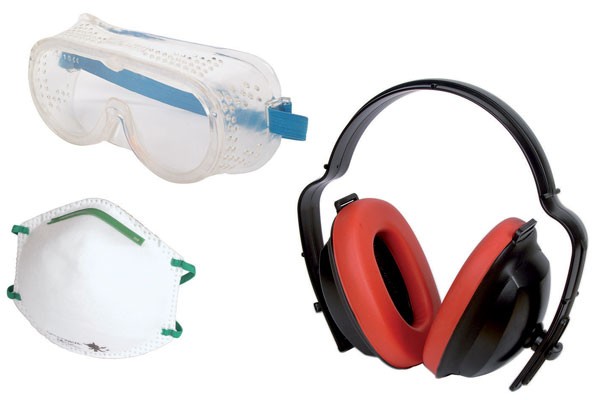 Wolfcraft Arbeitsschutz-Set - Atemschutzmaske FFP1, Schutzbrille, Gehörschutz - 4871000
