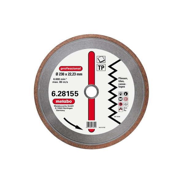 Metabo Disco de tronzar de diamante, 230 x 1,7 x 22,23 mm, "professional", "TP", azulejo (628155000)