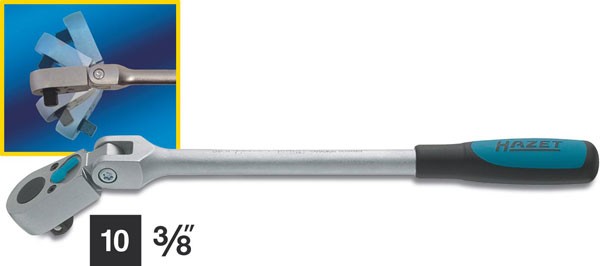 Hazet Umschaltknarre mit Gelenk - Vierkant massiv 10 mm (3/8 Zoll) - Gesamtlänge: 276 mm - 8816G