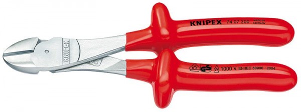 Knipex Kracht-zijsnijtang verchroomd dompelisolatie, VDE-getest 200 mm - 74 07 200
