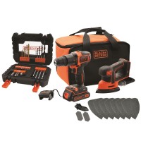 Black & Decker 18V Combo-Kit: 2-Gang Akku-Schlagbohrschrauber, Akku-Mouse, Zubehör-Set - BCK23S1SA41