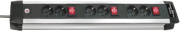 Brennenstuhl Regleta Premium-Alu-Line Technik 6 tomas 3m H05VV-F 3G1,5 interruptor cada 2 tomas - 1391000078