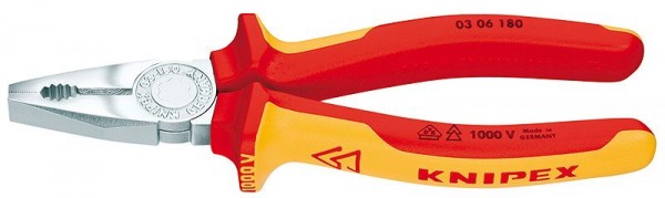 Knipex Kombitang verchroomd geïsoleerd met meer-componentengrepen, VDE-getest 160 mm - 03 06 160 SB