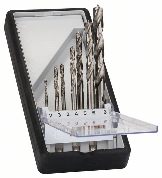 Bosch Professional Holzspiralbohrer-Set Robust Line, 1/4"-Sechskantschaft, 7-teilig, 2 - 8 mm
