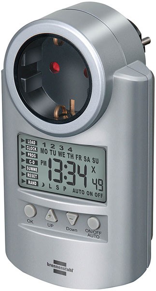 Brennenstuhl Primera-Line Zeitschaltuhr DT, digitale Timer-Steckdose (Wochen-Zeitschaltuhr mit Countdown-Funktion & Kindersicherung) silber - 1507500