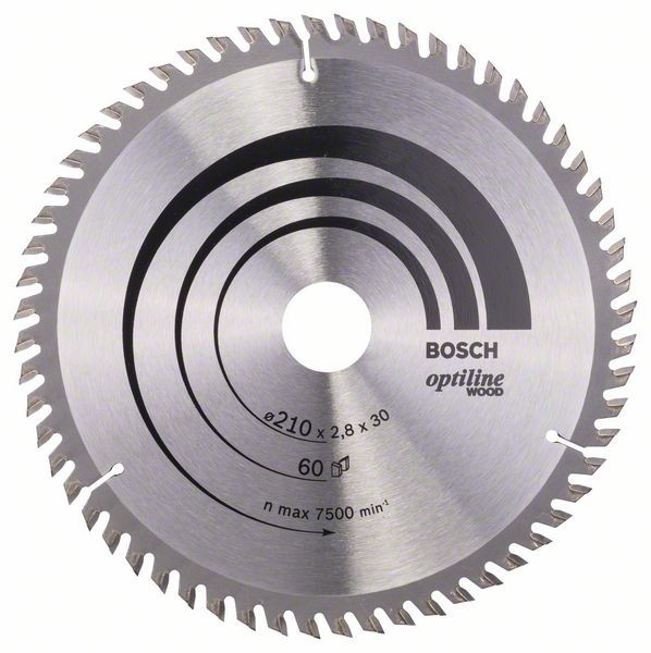 Bosch Professional Kreissägeblatt Optiline Wood für Handkreissägen, 210 x 30 x 2,8 mm, 60