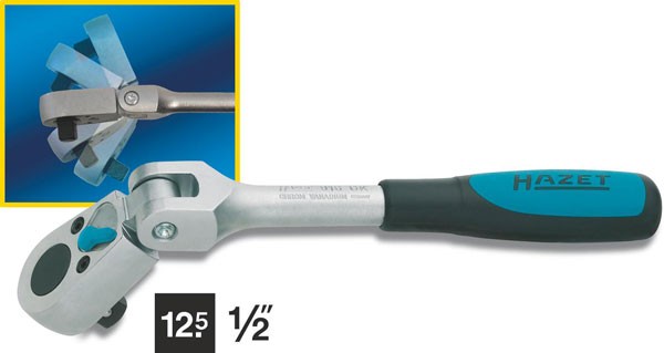 Hazet Umschaltknarre mit Gelenk - Vierkant massiv 12,5 mm (1/2 Zoll) - Gesamtlänge: 270 mm - 916GK
