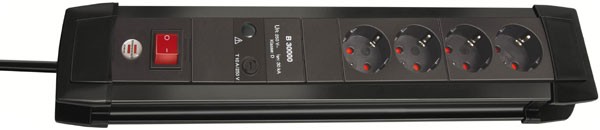 Brennenstuhl Premium-Line 30.000A stekkerdoos met overspanningsbeveiliging 4-voudig zwart 1,8m H05VV-F 3G1,5