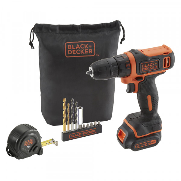 Black & Decker 10.8V Akku Bohrschrauber mit 11tlg. Zubehör in attraktiver Verpackung - BDCDD12GPA