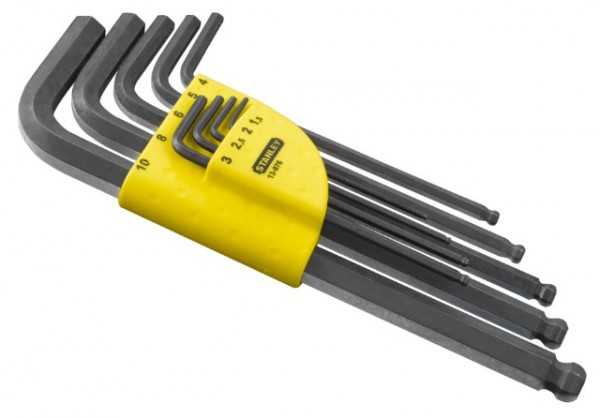 Stanley Stiftschlüssel für Innensechskantschrauben, lang, Kugelkopf, Set 9-teilig, 1,5 bis 10mm
