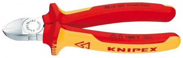 Knipex Zijsnijtang verchroomd geïsoleerd met meer-componentengrepen, VDE-getest 160 mm - 70 26 160