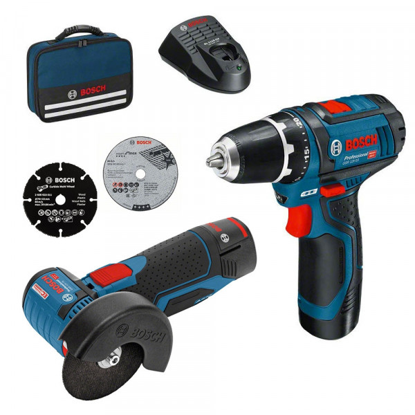 Bosch Professional Meuleuse angulaire sans fil GWS 12V-76, avec GSR 12V-15, 2 x batterie 2.0 Ah Li-Ion + GAL1230 CV - 0615990K03