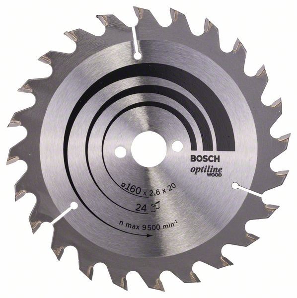 Bosch Professional Kreissägeblatt Optiline Wood für Handkreissägen, 160 x 20/16 x 2,6 mm, 24