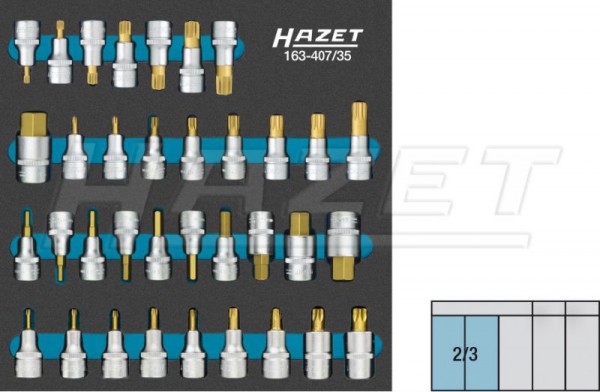 Hazet Schroevendraaier-dopsleutelbitset - Vierkant hol 12,5 mm (1/2 inch) - Binnenzeskant-profiel, Binnenveeltandprofiel XZN, Binnenspieprofiel Ribe-CV, Binnen-TORX-profiel - Aantal gereedschappen: 35 - 1