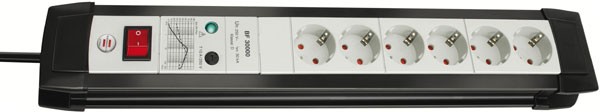 Brennenstuhl Premium-Line overspanningsbeveiliging 30.000 A 6-voudig zwart/lichtgrijs 3m H05VV-F 3G1,5