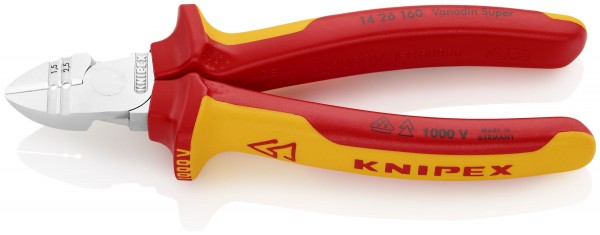 Knipex Tronchese laterale con spelacavi cromata VDE 160 mm - 14 26 160 SB