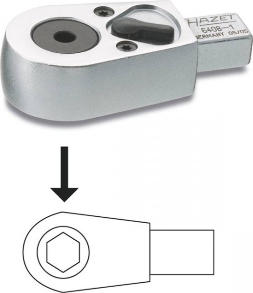 Hazet Bit-Einsteck-Umschaltknarre - Einsteck-Vierkant 9 x 12 mm - Sechskant hohl 6,3 (1/4 Zoll), Innen-Sechskant Profil - Gesamtlänge: 46.5 mm - 6408
