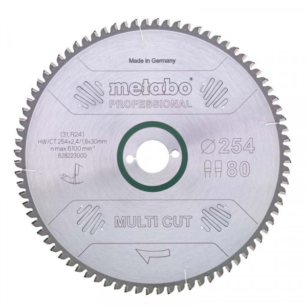 Metabo Hoja de sierra circular HW/CT 210 x 30 x 2,4/1,6, nº de dientes 64, diente intercambiable, ángulo de desprendimiento de virutas 10° (628081000)