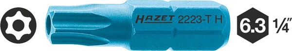 Hazet Bit - Sechskant massiv 6,3 (1/4 Zoll) - Tamper Resistant TORX Profil - Schlüsselweite: T 10 H - Gesamtlänge: 25 mm - 2223-T10H