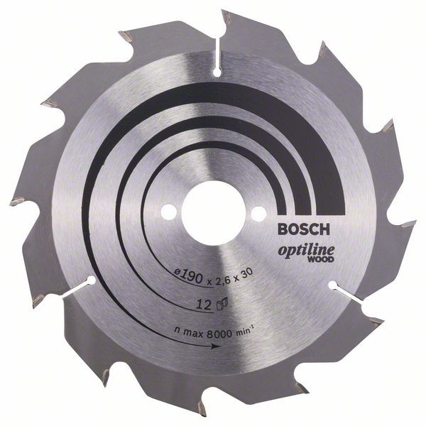 Bosch Professional Kreissägeblatt Optiline Wood für Handkreissägen, 190 x 30 x 2,6 mm, 12