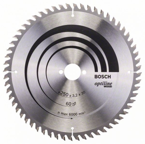 Bosch Professional Kreissägeblatt Optiline Wood für Tischkreissägen, 250 x 30 x 3,2 mm, 60