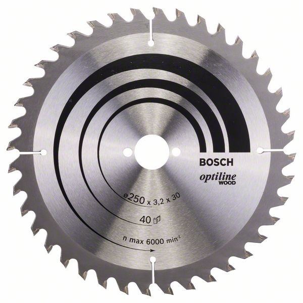 Bosch Professional Kreissägeblatt Optiline Wood für Handkreissägen, 250 x 30 x 3,2 mm, 40