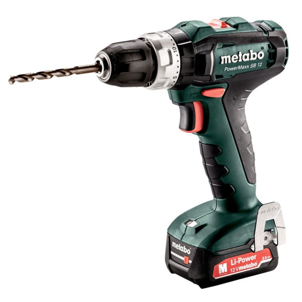 Metabo Trapano-avvitatore a percussione a batteria PowerMaxx SB 12, 12V 2x2Ah Li-Ion, Caricabatteria SC 30, Valigetta in plastica - 601076500