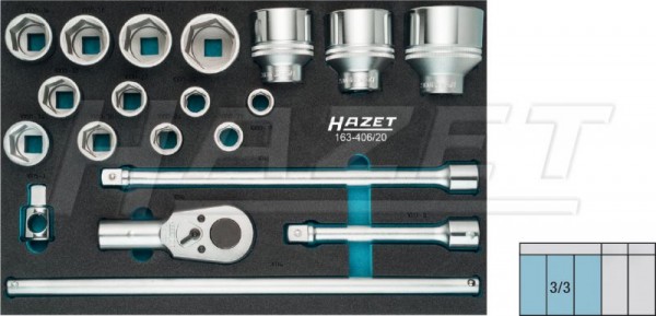 Hazet Dopsleutelset - Vierkant hol 20 mm (3/4 inch) - Buiten-zeskant-profiel - Aantal gereedschappen: 20 - 163-406/20