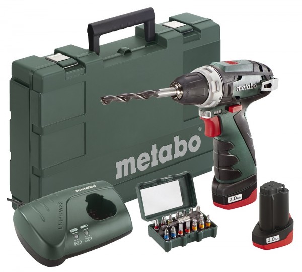 Metabo 10,8 V Perceuse-visseuse sans fil PowerMaxx BS Basic Set + Coffret d'embouts SP (15 pcs) - 600080920