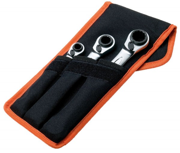 Bahco Jeu de clés polygonales quadruples à cliquet, 3 pcs, étui de ceinture - s4rm/3t