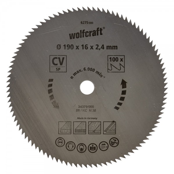 Wolfcraft Lame de scie circulaire CV 190x16x2.4mm, 112 dents